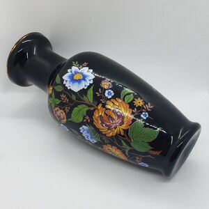 Ardalt Italian Porcelain Black Floral Gold Gilt Vintage Vase